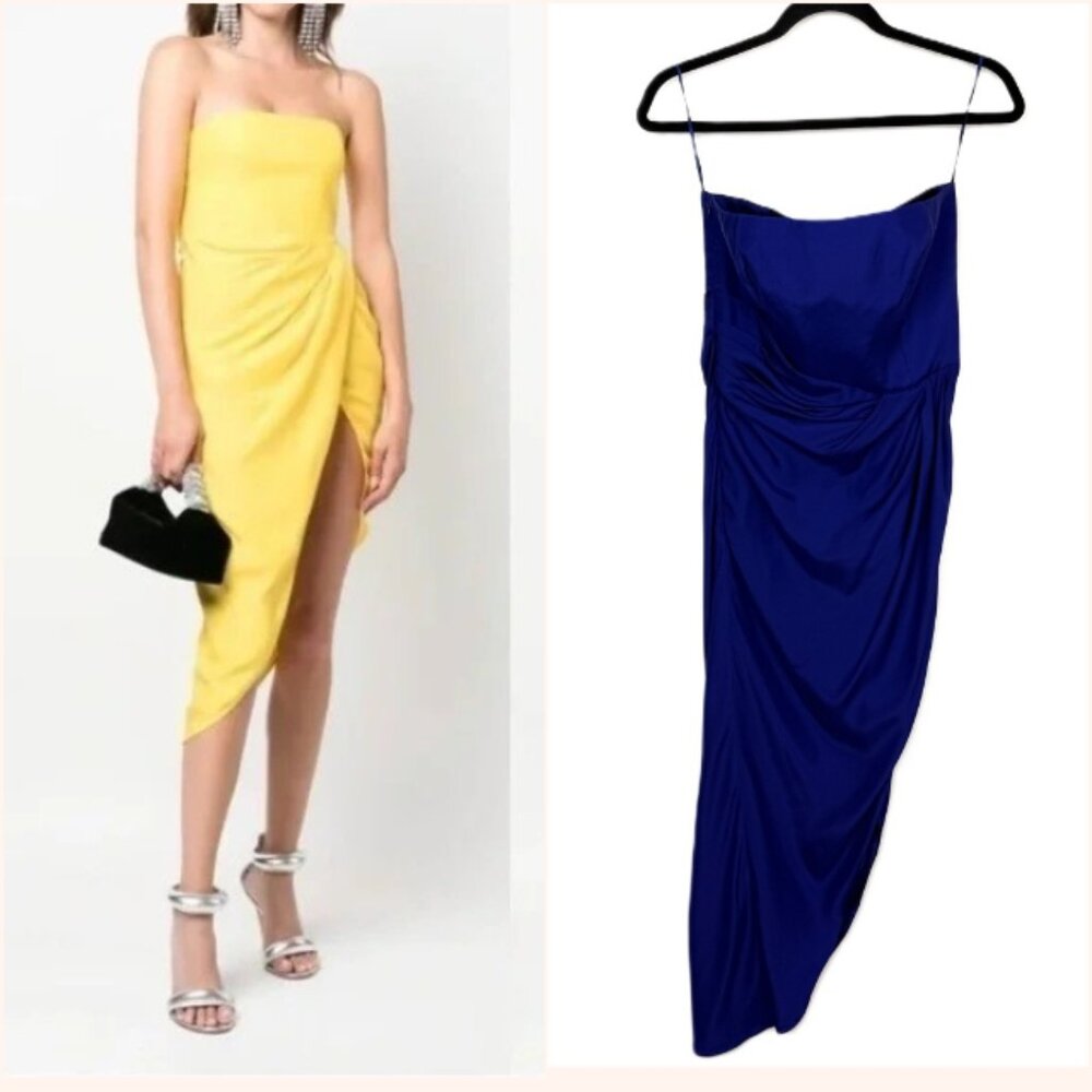 NWT GAUGE81 Lica Strapless Gathered Detail Dress Blue Silk Medium